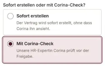 Ausschnitt: Vertrag sofort erstellen oder mit Corina-Check